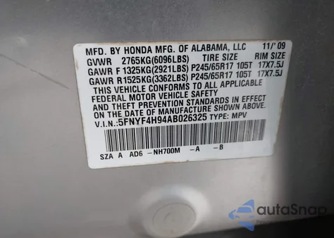 2010 Honda Pilot Touring z USA, uszkodzony, nr VIN 5FNYF4H94AB026325